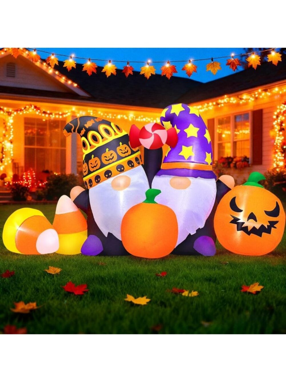 6FT Inflatable Thanksgiving Gnomes with LED Lights, Pumpkin Decor for Yard